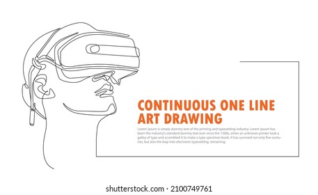  virtual reality technology continuous one line art drawing.  