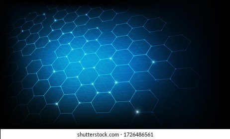 Virtual reality technology cyberspace abstract background with blue line hexagon network connection modern innovation speed communication for business,futuristic tech, vector illustration