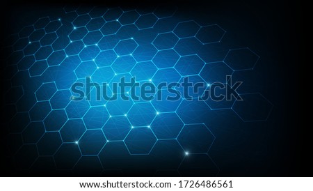 Virtual reality technology cyberspace abstract background with blue line hexagon network connection modern innovation speed communication for business,futuristic tech, vector illustration