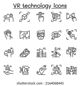 Virtual Reality technology icon set in thin line style