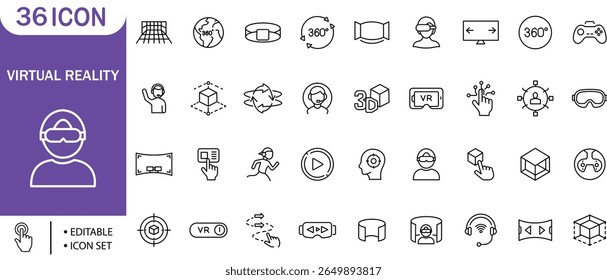 Virtual Reality Technology Icons - VR, AR, 3D, Gaming, Metaverse, Interface, Icon Set