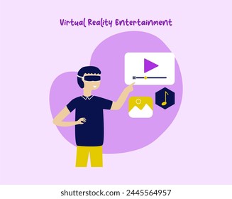 Virtual Reality technology, learning, shopping and gaming. People collection of scenes in flat design. Cyberspace vector illustration for blogging, website, mobile app, promotional materials.