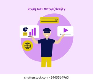 Virtual Reality technology, learning, shopping and gaming. People collection of scenes in flat design. Cyberspace vector illustration for blogging, website, mobile app, promotional materials.