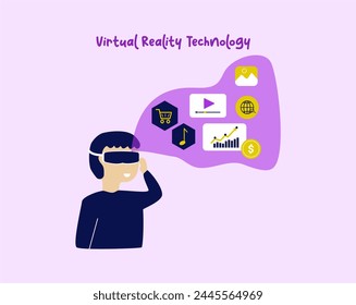 Virtual Reality technology, learning, shopping and gaming. People collection of scenes in flat design. Cyberspace vector illustration for blogging, website, mobile app, promotional materials.