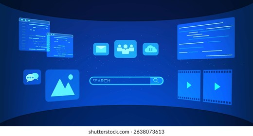 Virtual Reality Technology The screen inside the VR,AR glasses displays virtual image and graphic data for real-time interaction and data analysis.