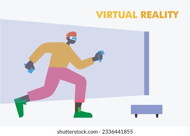 Realidad virtual entrenamiento de tecnología y fitness 2d concepto de ilustración vectorial para banner, sitio web, ilustración, página de aterrizaje, volante, etc