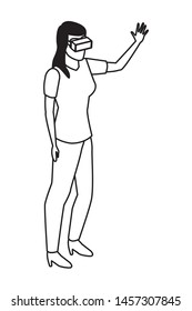 virtual reality technology, young woman living a modern digital experience with headset glassescartoon vector illustration graphic design