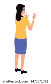 virtual reality technology, young woman living a modern digital experience with headset glassescartoon vector illustration graphic design