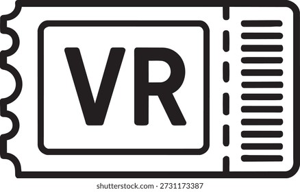 Virtual reality ticket icon featuring VR text for immersive experiences and gaming events