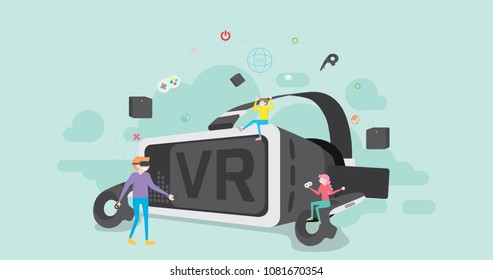 Virtual Reality Tiny People Character Concept Vector Illustration, Suitable For Wallpaper, Banner, Background, Card, Book Illustration, Web Landing Page, and Other Related Creative