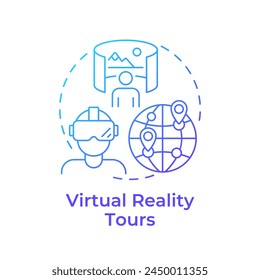 Virtual reality tours blue gradient concept icon. Technology integration in travelling. VR experience. Round shape line illustration. Abstract idea. Graphic design. Easy to use in blog post