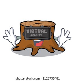 Virtual reality tree stump mascot cartoon