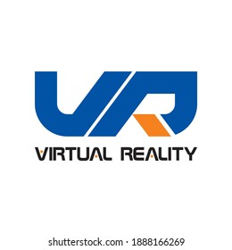 Virtual reality typography of letter V and R for initial logo or company brand identity.