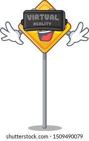 Virtual reality u turn sign with a mascot