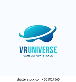 Virtual Reality Universe Abstract Vector Icon, Sign, or Logo Template. Electronic Glasses Silhouette with Orbit. Isolated.