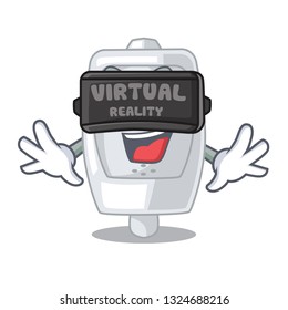 Virtual reality urinal in the a cartoon bathroom