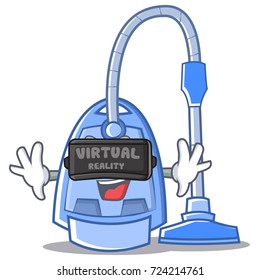 With virtual reality vacuum cleaner character cartoon