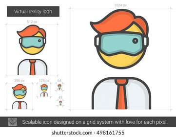 Icono de línea vectorial de realidad virtual aislado en fondo blanco. Icono de línea de realidad virtual para infografía, sitio web o aplicación. Icono escalable diseñado en un sistema de cuadrícula.