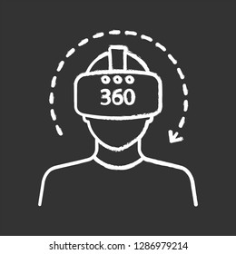 Virtual reality video chalk icon. 360 degree video. VR player with VR mask, glasses, headset and rotation arrow. Virtual reality play area. Isolated vector chalkboard illustration