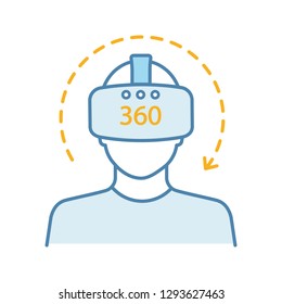 Virtual reality video color icon. 360 degree video. VR player with VR mask, glasses, headset and rotation arrow. Virtual reality play area. Isolated vector illustration