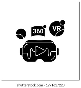 Virtual reality video glyph icon. Watching real-life video, immerse into virtual reality with high quality and incredible vision.Filled flat sign. Isolated silhouette vector illustration