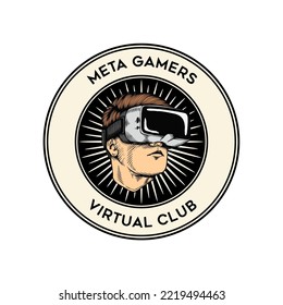virtual reality vintage logo design vector