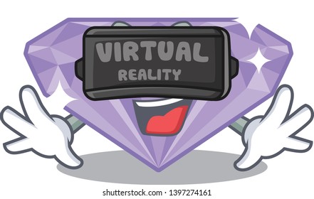 Virtual reality violet diamond in a cartoon bag