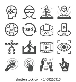Virtual Reality (VR) gaming Icons. 360 Degree View Image and Video Related Vector icon set