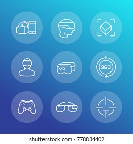 virtual reality, VR glasses, augmented reality linear icons