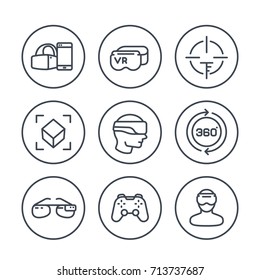 virtual reality, VR glasses line icons on white