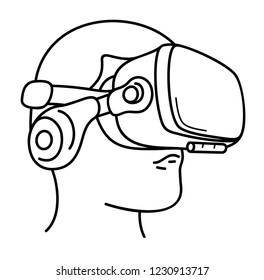 Virtual Reality (VR) Hadset 3d glasses. Vector flat outline icon illustration isolated on white background.