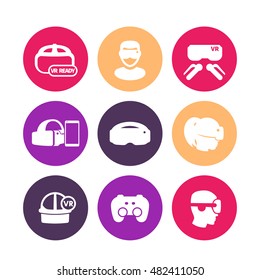 virtual reality, VR headset, glasses round icons on white