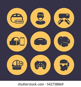 virtual reality, VR headset, glasses, games icons set