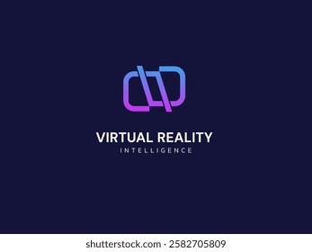 Virtual Reality with VR headset symbols futuristic technology logo vector design concept. Virtual Reality logotype symbol for metaverse, advance technology, entertainment, game tech, innovation, ui.