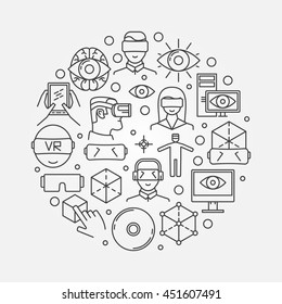 Virtual reality or VR illustration - vector round virtual reality symbol made with thin line icons