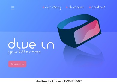 Virtual reality VR landing page template. Technology web page design.