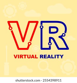 Virtual reality or VR is new technologies background cartoon element for education purpose in flat style. Clip art digital technology element vector.