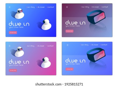 Virtual reality VR page template set. Four differrent Technology web page design.