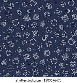 Virtual Reality - VR vector concept seamless pattern in thin line style