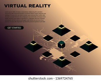 Virtual reality, vr world, Virtual augmented reality concept, landing page tamplate, vector
