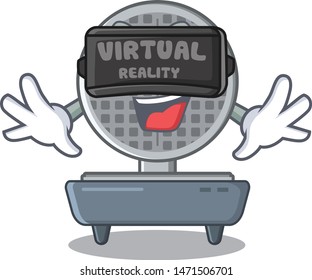 Virtual reality waffle iron in cartoon kitchen cabinet