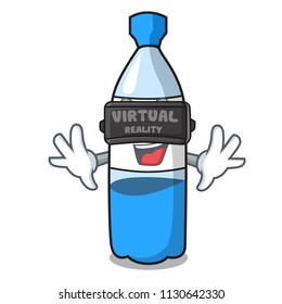 Virtual reality water bottle mascot cartoon vector illustration