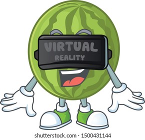 Virtual reality watermelon fruit fresh cartoon with mascot