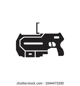 Virtual reality weapon black silhouette icon. VR weapon vector illustration on white background. Element for Virtual reality design and web