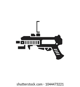 Virtual reality weapon black silhouette icon. VR gun vector illustration on white background. Element for Virtual reality design and web