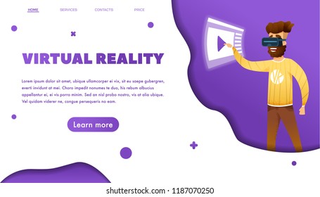 Virtual reality Web banner concept with bearded man wearing vr. cartoon modern style. paper cut style with violet palette. vector illustration 
