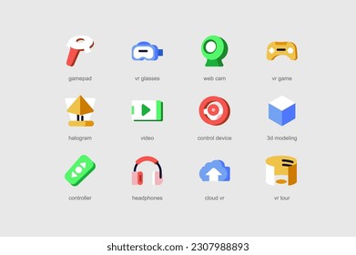 Virtuelle Realität von Web-Icons gesetzt in flachem Design. Vektorgrafiken für mobile App-Schnittstelle