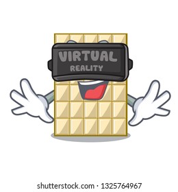 Virtual reality white chocolate on mascot wood table