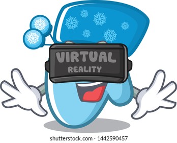 Virtual reality winter gloves put wooden cartoon table