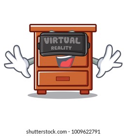 With virtual reality wooden drawer mascot cartoon